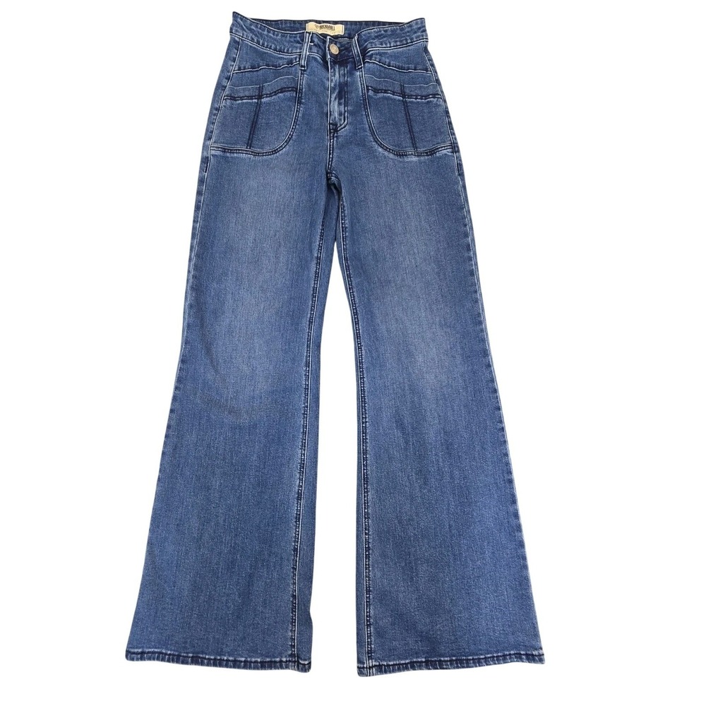 Rock & Roll Denim Women 29x34 (Act 28x32) High Rise Flare Rounded Patch Pockets